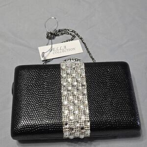 Bella Collection Black Textured Box Clutch with Crystal Trim